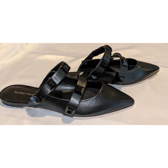 Marc Fisher Womens Searli Studded Strappy Mules Flats Black Size 10 Pointed Toe - Picture 7 of 9